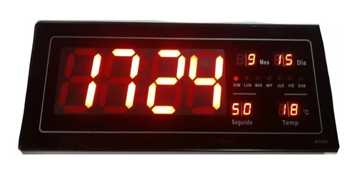 Reloj Digital De Pared Led Rojo Termómetro Fecha 36 X 15 Cm