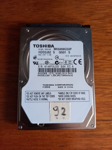 Disco Rigido Notebook Toshiba 2.5 Mk6475gsx 640 Gb