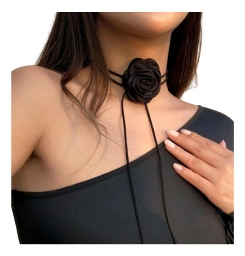 Choker De Flor Gargantilha Feminina Elegante De Tecido Preto