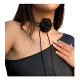 Choker De Flor Gargantilha Feminina Elegante De Tecido Preto