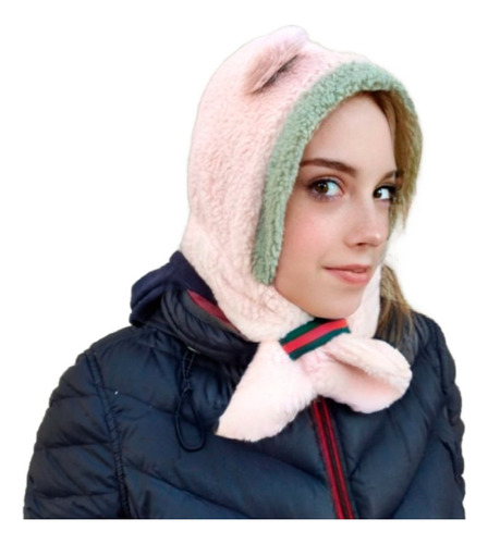 Capucha De Peluche Gorro Cuello Termico Niños Adultos Orejas