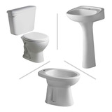 Juego Baño Andina Ferrum Completo Tapa Asiento Madera Blanco