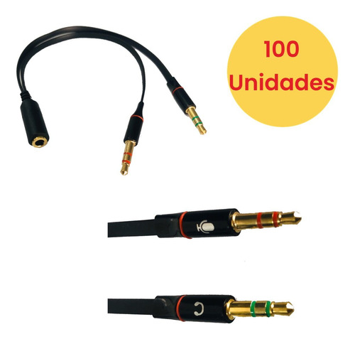 Kit 100 Cabo Adaptador P3(p2 Combo)p/ Fone/microfone Headset