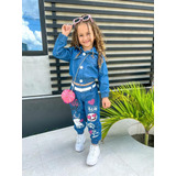 Conjunto Infantil Jeans Blusa Frio E Calça Blogueirinha Luxo