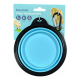 Plato De Goma Plegable Portátil De Mascotas Perro Y Gato Color Celeste/borde Negro