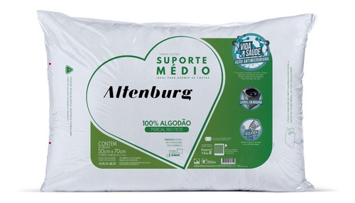 Travesseiro Altenburg Médio 0,50x0,70m Algodão 180 Fios Cor Branco