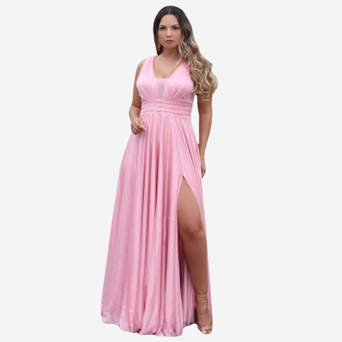  Vestido Festa Madrinha Luxuoso Brilho Terracota Rosa Canela