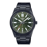 Reloj Casio Mtp-vd02b-3eudf Hombre 100% Original Color De La Correa Negro Color Del Bisel Negro Color Del Fondo Verde