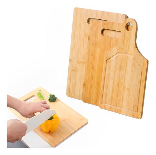 Tablas Picar Premium Cocina Bambú Ecológica Gourmet Set 3pc