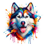 Quadro Redondo Husky Colorido Alumínio Pet 25cm Dog Arte 