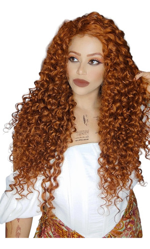 Peruca Lace Front Ruivo Acobreadocacheadofibra Premium