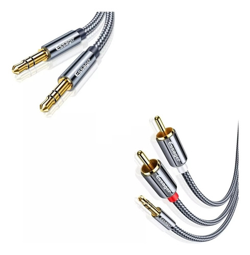 Paq. 2 Cables, Aux 3. 5 A 3.5 Y 3.5 A Rca Stereo Chapado Oro