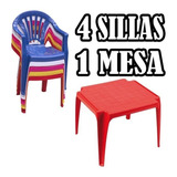 Combo 4 Sillas De Plastico + Mesa De Niño Varios Colores