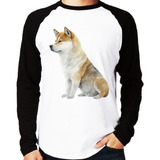 Camiseta Raglan Cachorro Shiba Inu Longa