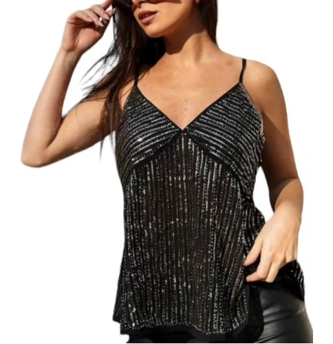 Blusa Musculosa Fiesta Noche Mujer Lentejuelas Brillos