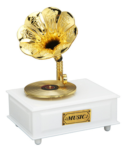 Caixa De Música Em Forma De Fonógrafo Trompete Dourado Cláss