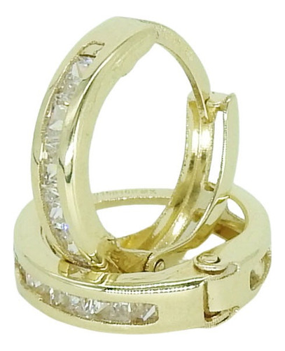 Arracadas Huggies Oro Amarillo 10k Niña Zirconias Largo 1.1c