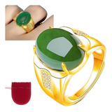 Anel Masculino Dourado Banhado Pedra Jade Fusion Ajustável