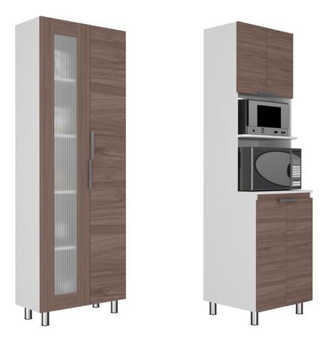 Mueble Alacena + Mueble Microo - Blanco Marquez / Castaño