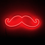 Painel Led Neon Mustache Bigode 50cm Decoração Barbearia 