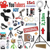 Kit Youtuber Completo Tripé 2,10m Lapela + Mic. Mesa Celular