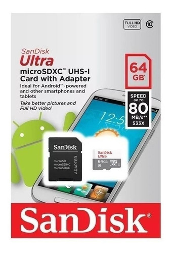 Cartão De Memória Sandisk Ultra Com Adaptador Sd 64gb