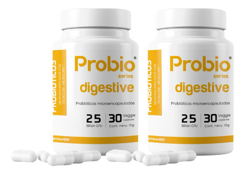 Probiótico 25 Billones Digestive, 2 Frascos, 60 Cápsulas