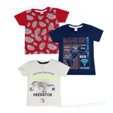 Roupa Infantil Kit 3 Camiseta Manga Curta Verão Menino Promo