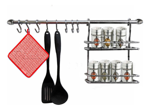 Barral De Cocina Especiero Doble 8 Ganchos! Set Organizador!