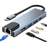 Adaptador Tipo C 5 Em 1 Lan 100mb Rj45 Usb 3.0 4k Hdmi Pd