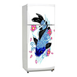 Vinilo Decorativo Heladera Koi Azul Arte Japones