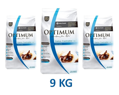 Alimento Optimum Gatos Adultos Castrados Pollo X 9kg