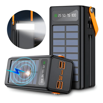 Power Bank 80000mah Batería Portátil Pila 150w Carga Rápida Con Cables Integrados, Banco De Energía Solar De Carga Con 7 Salidas Y 3 Entradas Color Negro | Envío gratis
