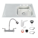 Fregadero Tarja Empotrar Acero Inox 80x50 C/kit Mezc Flexibl