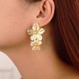 Wiwpar Aretes Grandes De Flores Dobles De Oro Para Mujer, A.