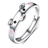 Anillo Puerquito Cerdito Ajustable Mujer Color Plata 