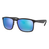 Óculos De Sol Polarizados Ray-ban Chromance Standard Armação De Náilon Cor Matte Black, Lente Blue De Plástico Espelhada/chromance, Haste Matte Black De Náilon - Rb4264