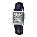 Reloj Casio De Dama Modelo Ltp-v007 Piel Negro Cara Plateada