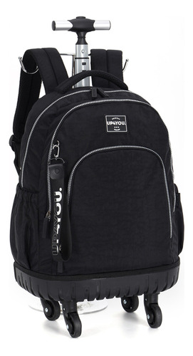 Mochila Escolar Rodinhas 360 Graus Com Chaveiro Up4you Cor Preto Desenho Do Tecido Liso