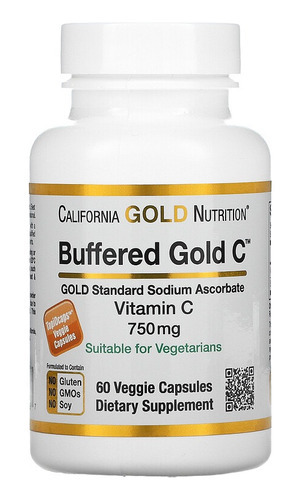 Vitamina C Buffered Gold, 750 Mg, 60 Cápsulas, Sabor California Gold, Sin Sabor