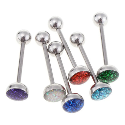 6pcs Fancy Color Ball Acero Inoxidable Barbell Tongue Ring