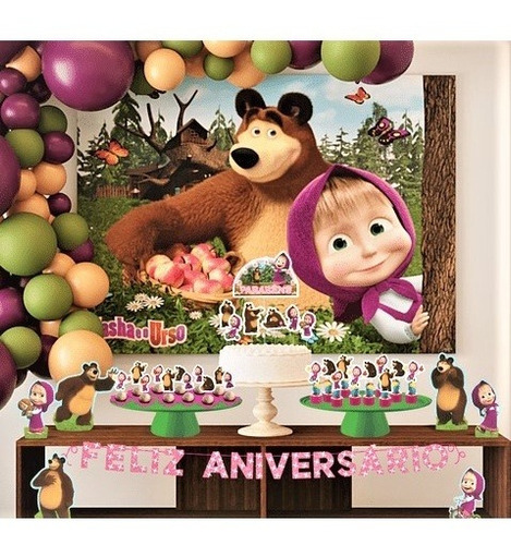 Painel Decoração Masha E O Urso Festa Em Tnt Grande 1,40 Cm
