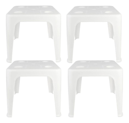 Kit 4 Mesas Plásticas Apoio Multiuso Com Porta-copos Branca