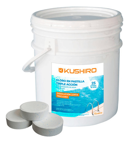 Cloro Disolución Lenta Kushiro 25 De 200g Piscina Balde 5kg