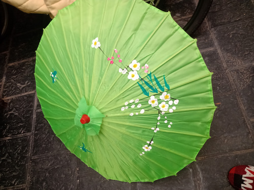 Sombrilla Japonesa Nena Verde Paraguas Con Detalle 