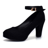 Zapatos De Tacón Grueso For Mujer En Color Negro