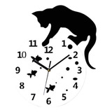 Reloj De Pared Con Diseño De Gato, Sin Tictac, Con Peces