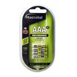 Pilas Recargables Aaa, 4 Unidades, 1000 Mah. Macrotel Fac/bo