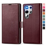 Funda Para Galaxy S22 Ultra Cuero Borgoña Tpu Bloqueo Rfid