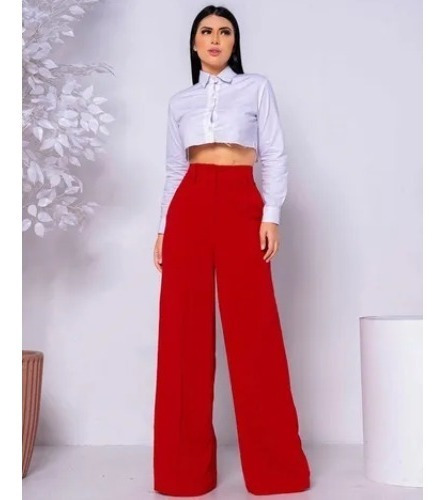 Calça Feminina Social Pantalona Wide Leg Promoção Blogueiras